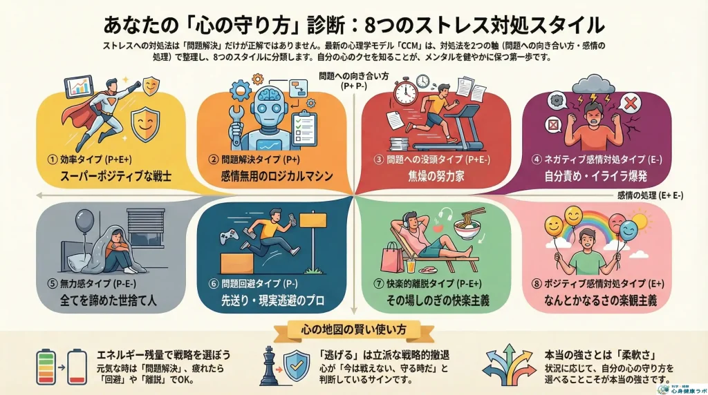 ストレス対処法を8つに分類したインフォグラフィック