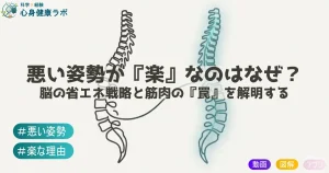 悪い姿勢が楽な理由について説明する記事のアイキャッチ