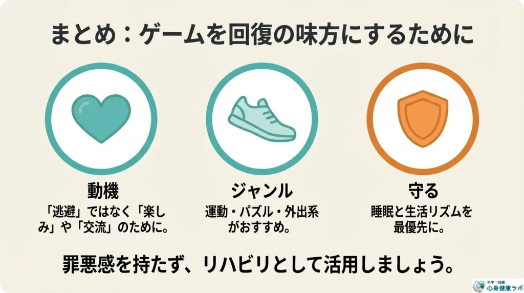 まとめ:ゲームを回復の味方にするために